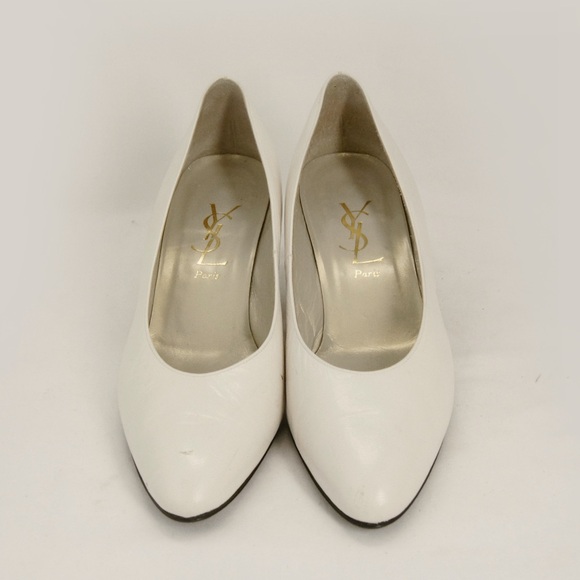 Vintage Yves Saint Laurent YSL White Leather Pumps Heels - Picture 2 of 9